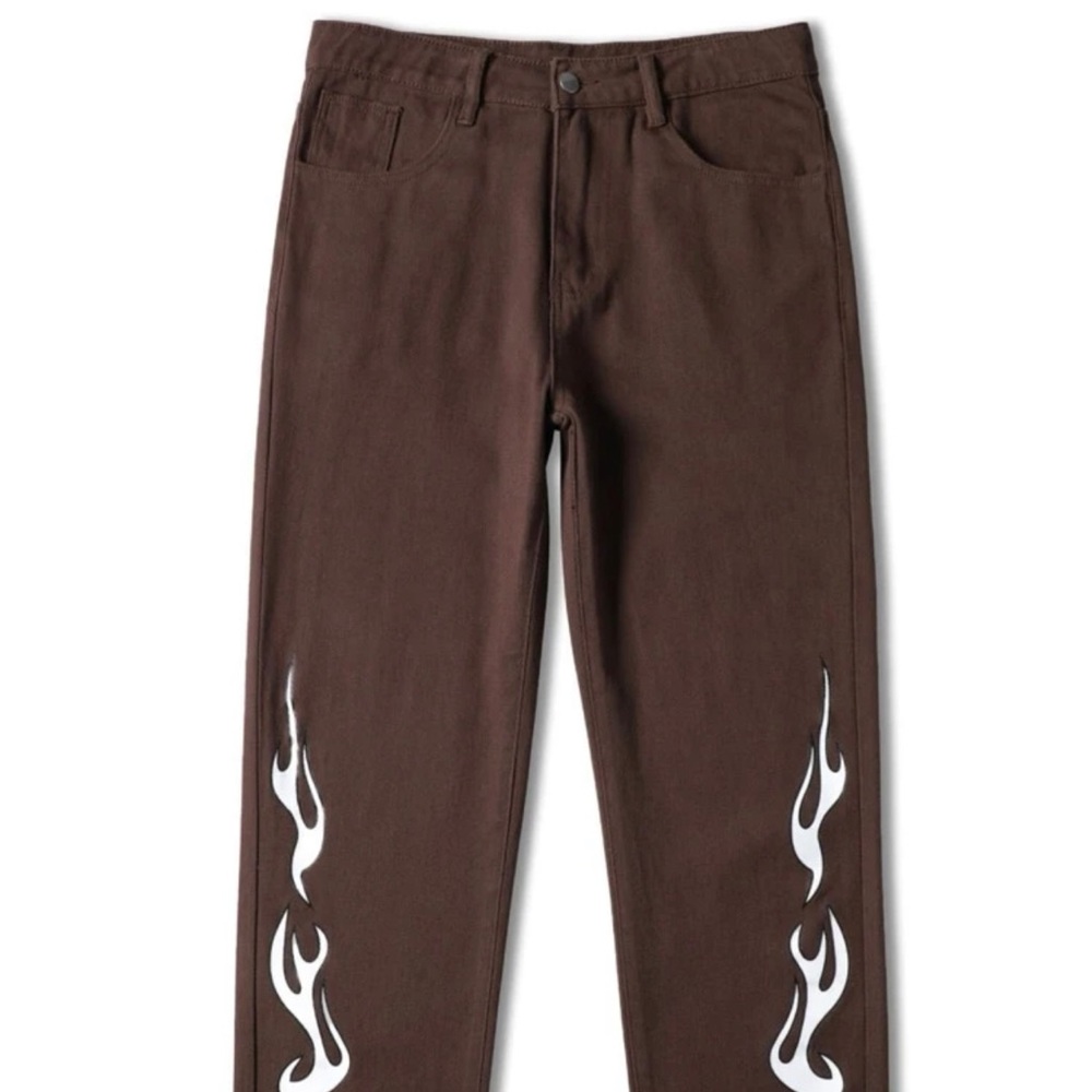 Brown Fire Print Straight Leg Jeans